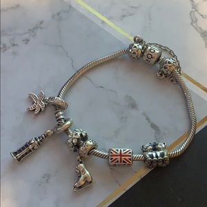 Pandora Sterling Silver Bracelet + charms